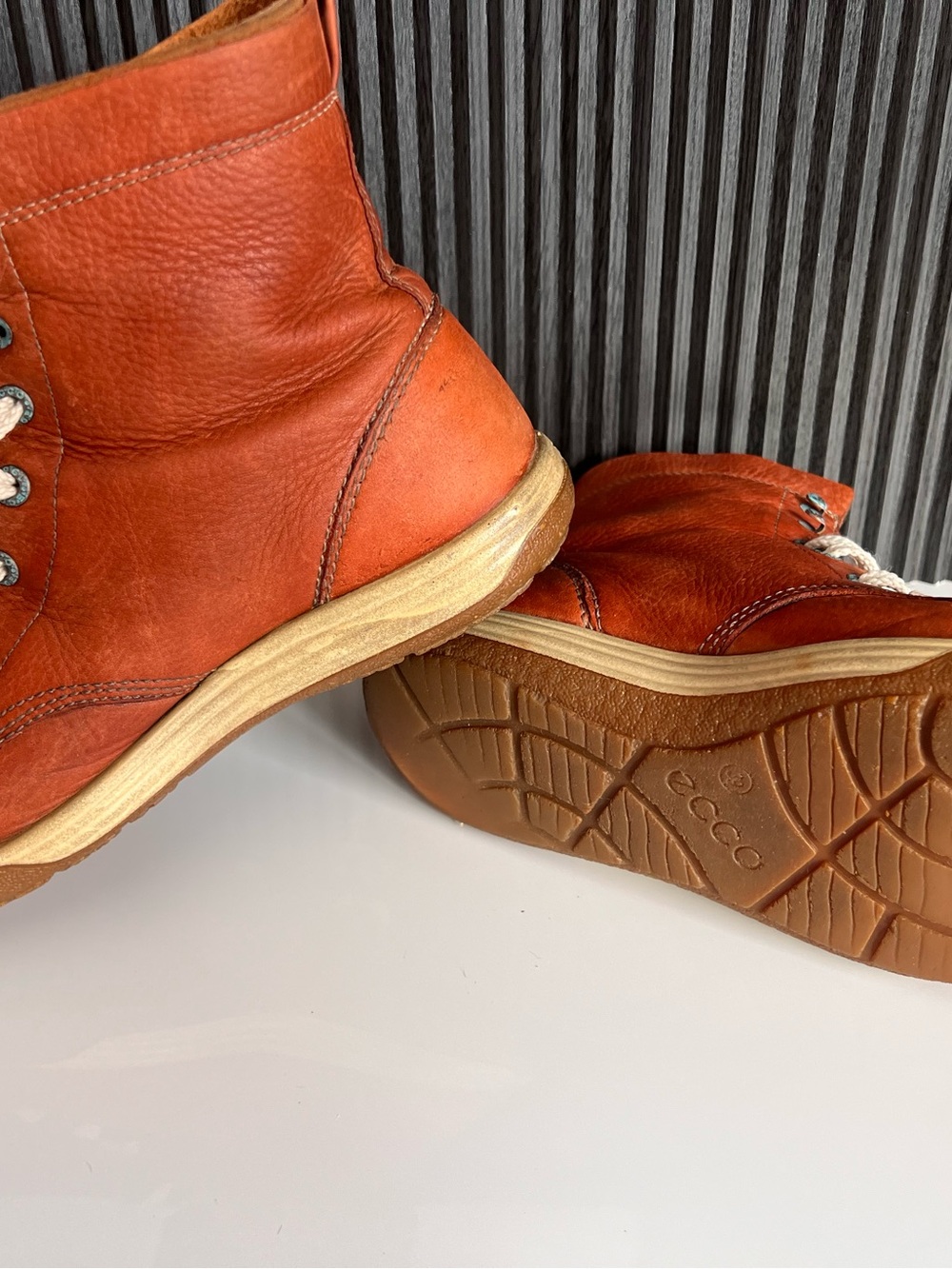 Ecco Burnt Orange Leather Lace-Up Ankle Boots